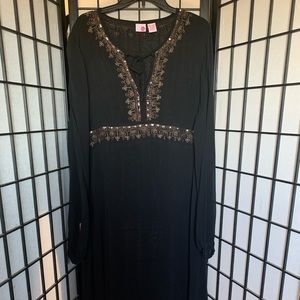 EUC Belly Basics Black Beaded Beautiful Embroidered Dress Size XL
